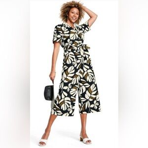 Stylish Black, Brown and White Leaf Print Jumpsuit